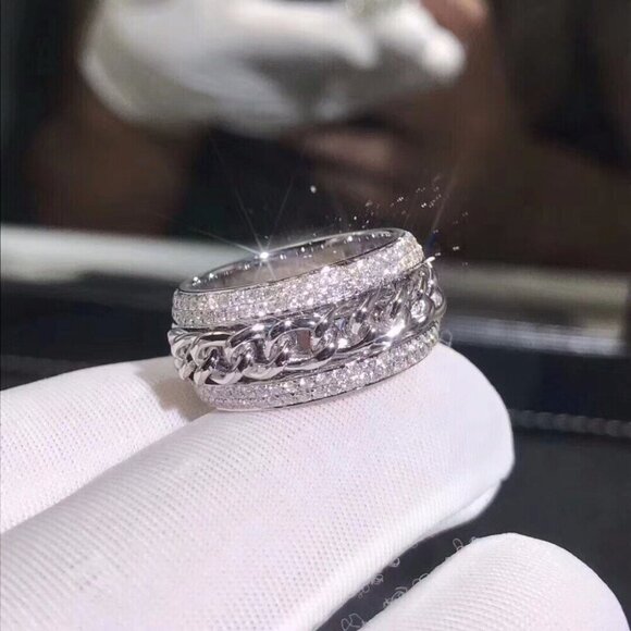 Three Layer Weave Anillos Luxury Eternity Promise Ring for Women, HA4675 - Picture 2 of 5